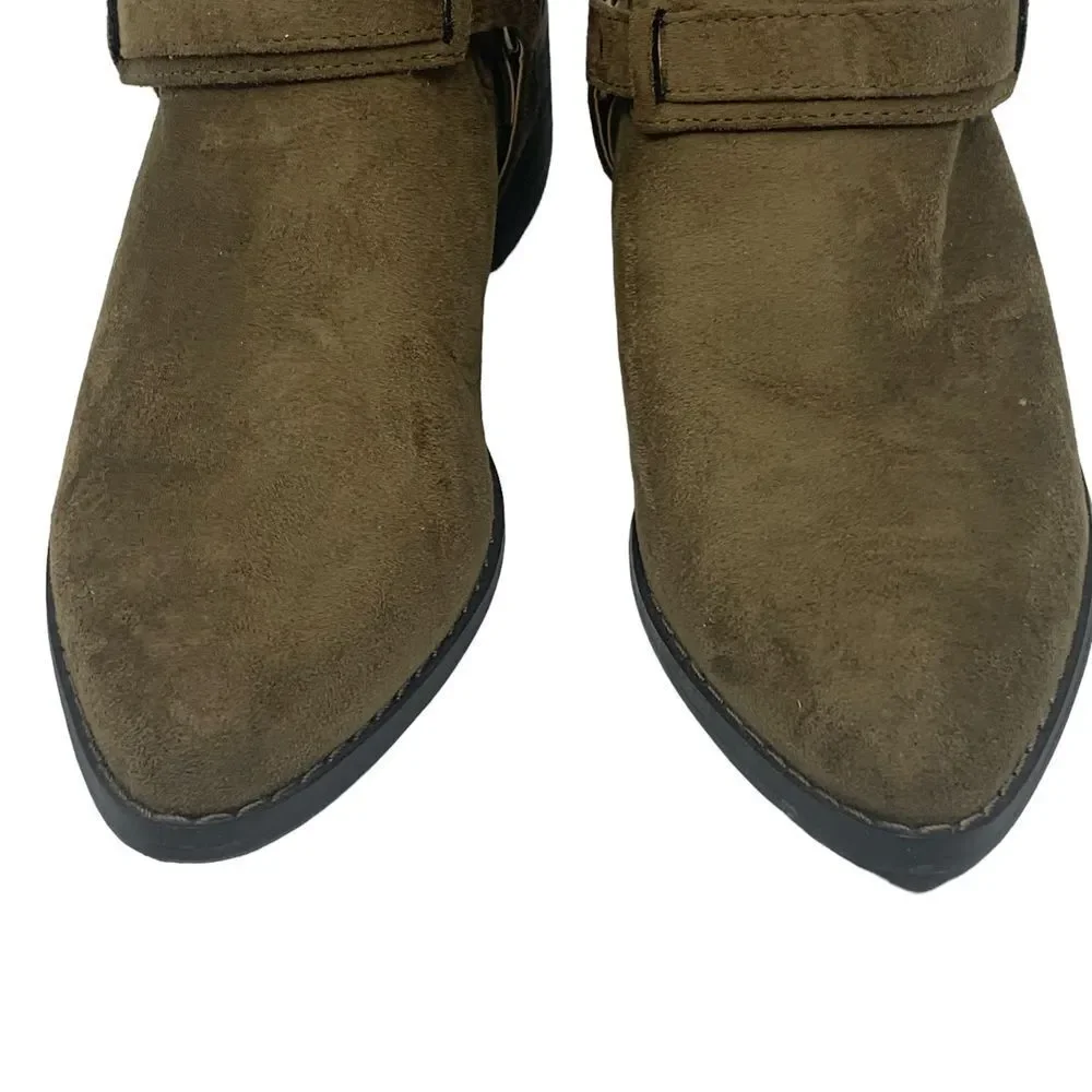 Forever 21 Women's Olive Green Suede Ankle Harness Boots Western Size 5.5 READ‎